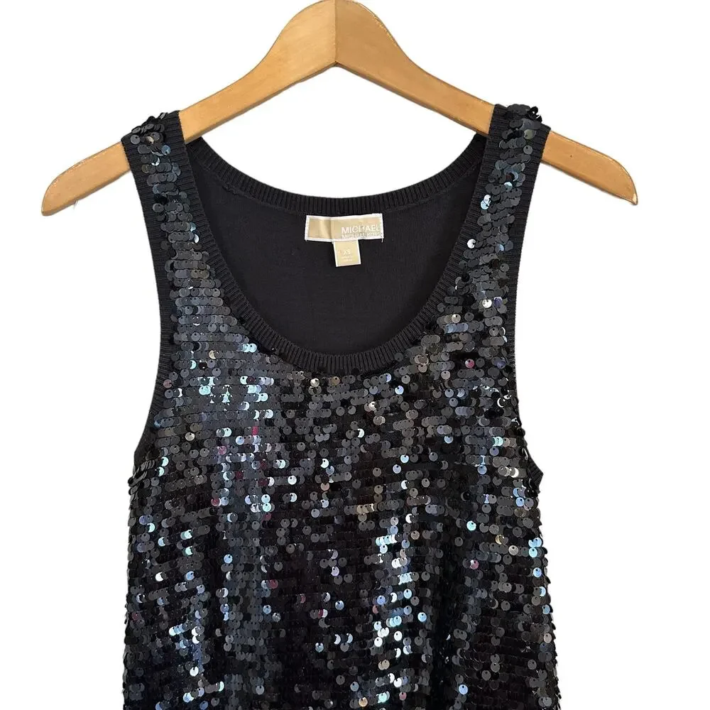 Michael Kors Black Sequin Mid Length Dress Size XS